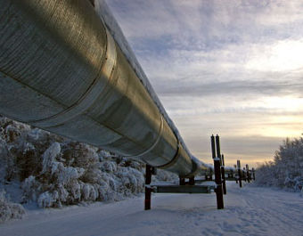 The Trans-Alaska oil pipeline in the winter
